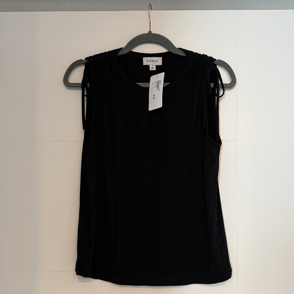 NWT Evereve Black Sleeveless ruched Tie-Shoulder Tank